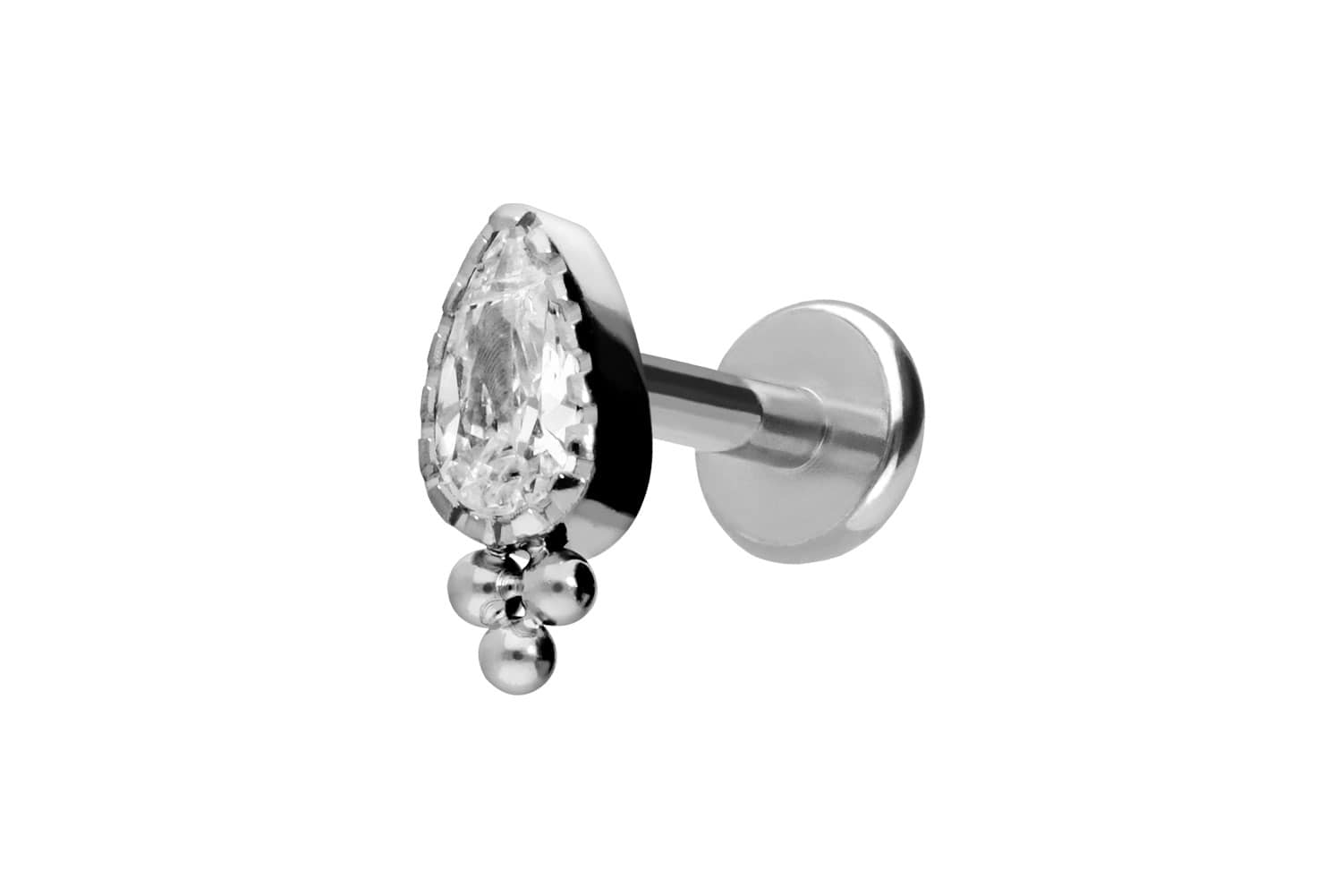 Titan Labret Piercing mit Push Fit KRISTALLTROPFEN + KUGELN